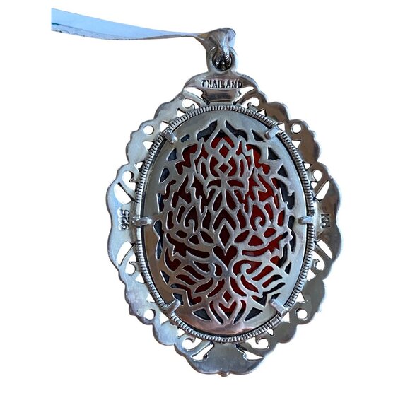 Vintage 925 Sterling Silver & Carnelian Pendant Oval Filigree Design Thailand Ha - Picture 2 of 12